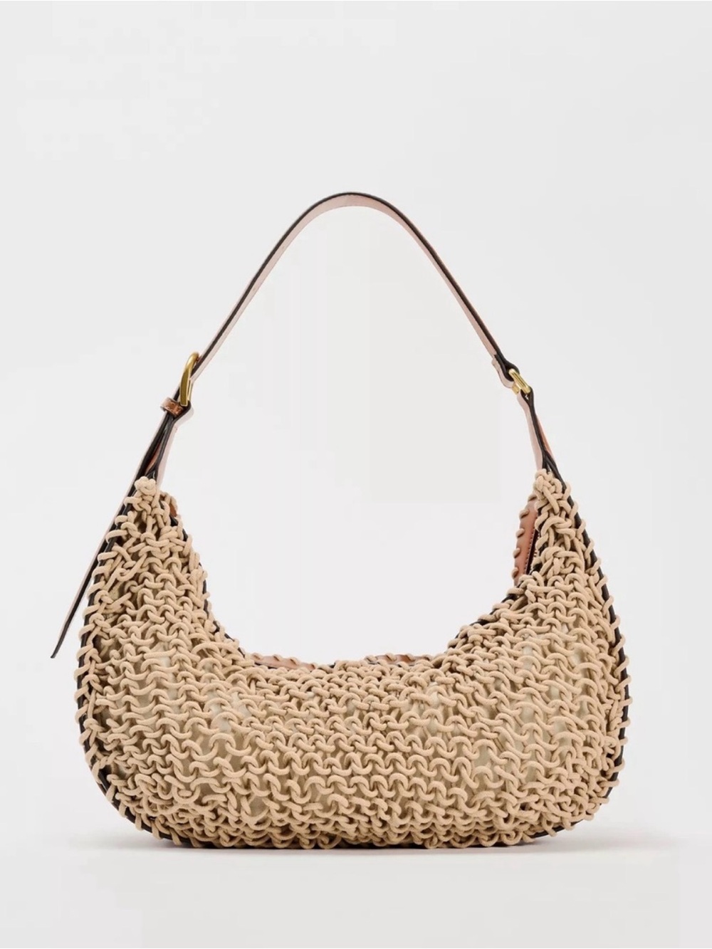 Zara Woven Shoulder Hobo Bag in Beige and Brown